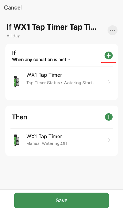 Manual Timer Setting screen